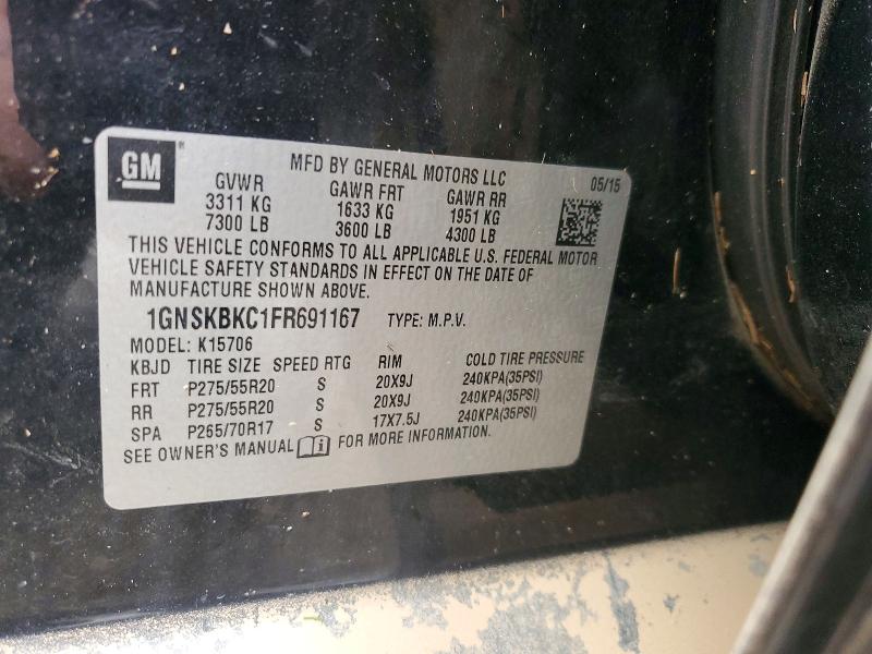 Aukcja sprzedaży 2015 Chevrolet Tahoe, vin: 1GNSKBKC1FR691167, numer aukcji: 62467126