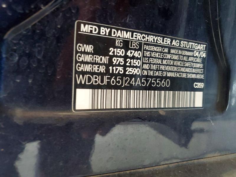 2004 Mercedes-benz E მანქანა იყიდება აუქციონზე, vin: WDBUF65J24A575560, აუქციონის ნომერი: 60758796