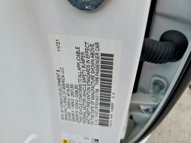 60334696 :رقم المزاد ، 1HGCV3F50NA001798 vin ، 2022 Honda Accord مزاد بيع