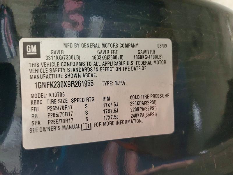 61028926 :رقم المزاد ، 1GNFK230X9R261955 vin ، 2009 Chevrolet Tahoe مزاد بيع