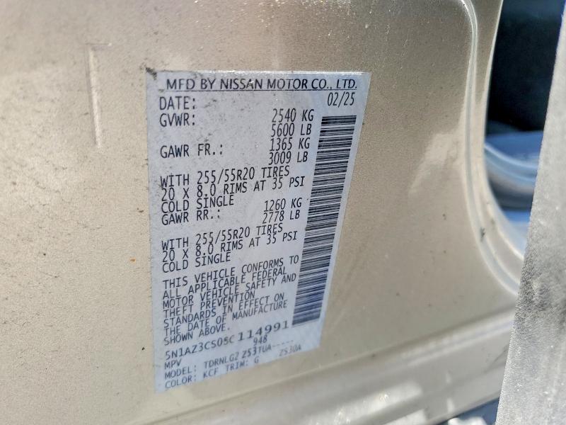 Продаж на аукціоні авто 2025 Nissan Murano, vin: 5N1AZ3CS0SC114991, номер лоту: 62013136