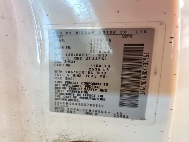 Продаж на аукціоні авто 2019 Nissan Nv200, vin: 3N6CM0KN3KK700985, номер лоту: 61866966