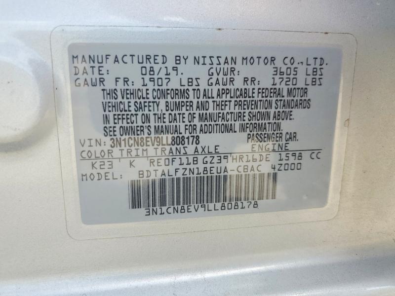 2020 Nissan Versa მანქანა იყიდება აუქციონზე, vin: 3N1CN8EV9LL808178, აუქციონის ნომერი: 60954886