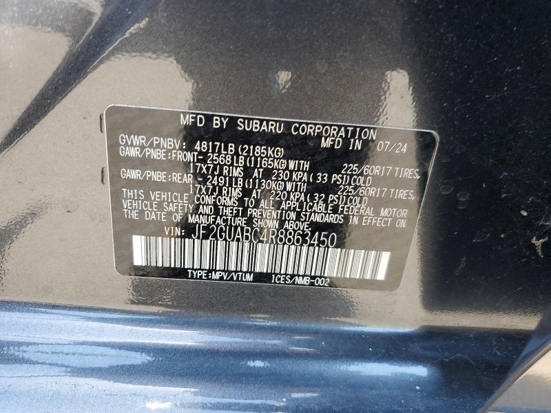 Aukcja sprzedaży 2024 Subaru Crosstrek, vin: JF2GUABC4R8863450, numer aukcji: 61642026