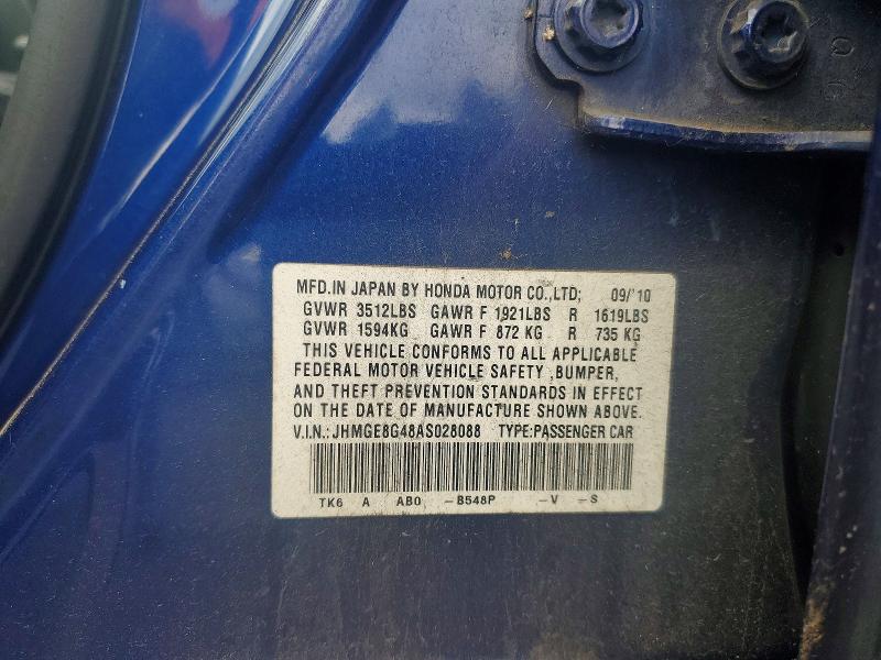 Продаж на аукціоні авто 2010 Honda Fit, vin: JHMGE8G48AS028088, номер лоту: 59851396