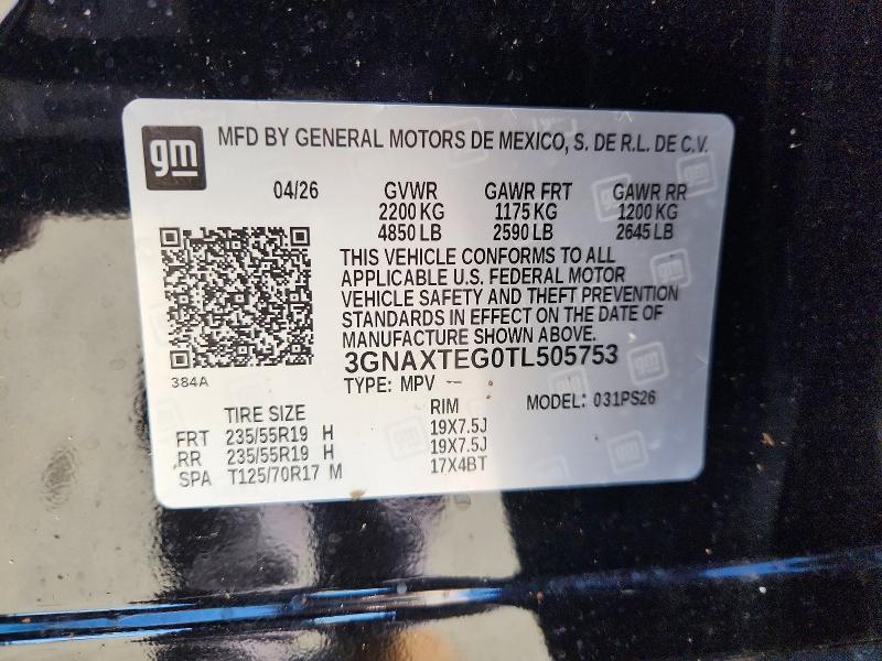 Aukcja sprzedaży 2026 Chevrolet Equinox, vin: 3GNAXTEG0TL505753, numer aukcji: 62406716