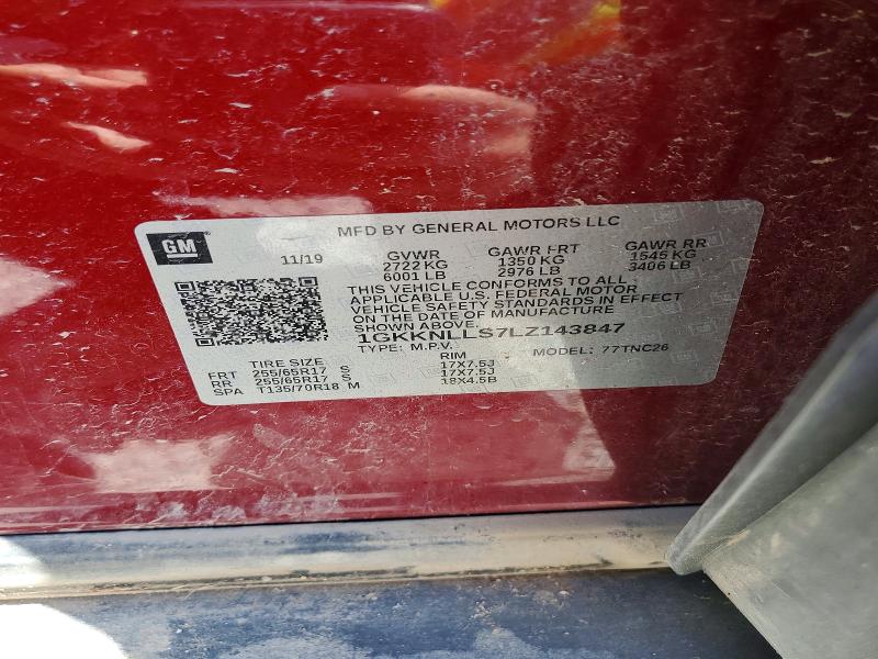 60513386 :رقم المزاد ، 1GKKNLLS7LZ143847 vin ، 2020 Gmc Acadia مزاد بيع