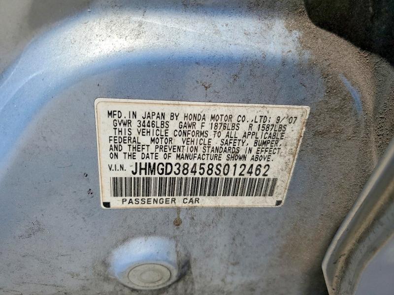 Aukcja sprzedaży 2008 Honda Fit, vin: JHMGD38458S012462, numer aukcji: 63030976
