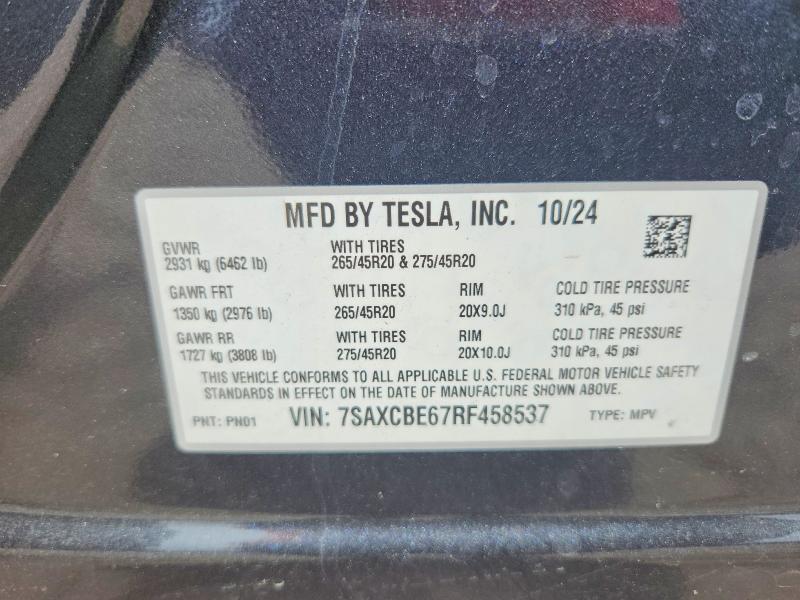 Aukcja sprzedaży 2024 Tesla Model X, vin: 7SAXCBE67RF458537, numer aukcji: 59718656