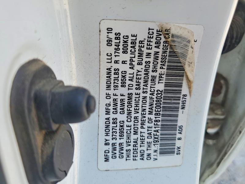 61175736 :رقم المزاد ، 19XFA1F81BE008032 vin ، 2011 Honda Civic مزاد بيع