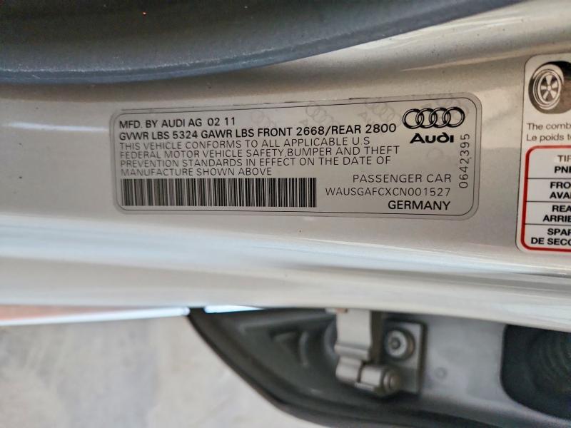55045726 :رقم المزاد ، WAUSGAFCXCN001527 vin ، 2012 Audi A7 مزاد بيع