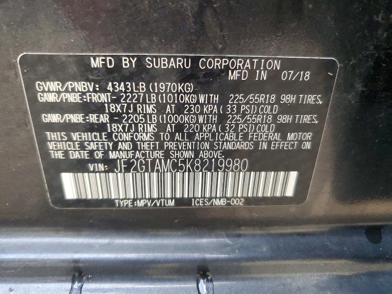 Продаж на аукціоні авто 2019 Subaru Crosstrek, vin: JF2GTAMC5K8219980, номер лоту: 62418736