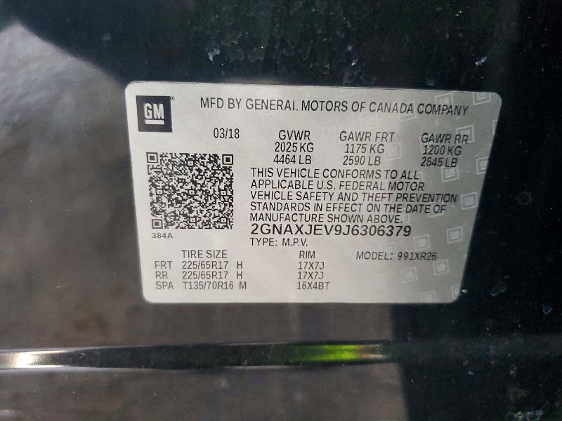 Aukcja sprzedaży 2018 Chevrolet Equinox, vin: 2GNAXJEV9J6306379, numer aukcji: 59782496