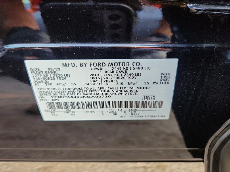 2022 Ford Edge მანქანა იყიდება აუქციონზე, vin: 2FMPK4J93NBA90730, აუქციონის ნომერი: 61946036