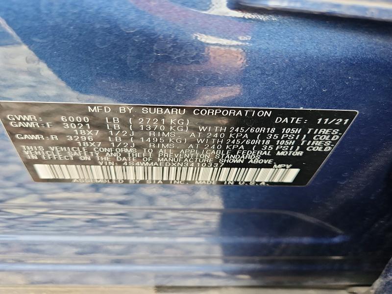 60606176 :رقم المزاد ، 4S4WMAEDXN3410337 vin ، 2022 Subaru Ascent مزاد بيع