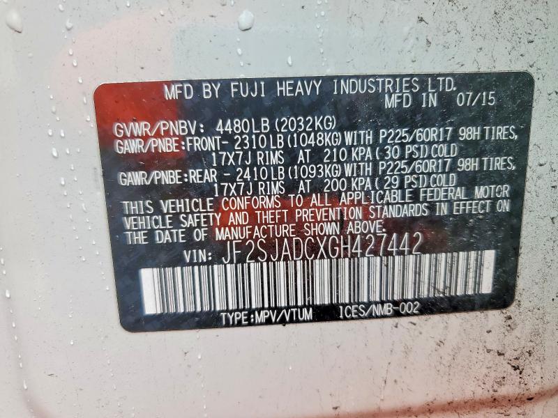 Продажа на аукционе авто 2016 Subaru Forester, vin: JF2SJADCXGH427442, номер лота: 60024156