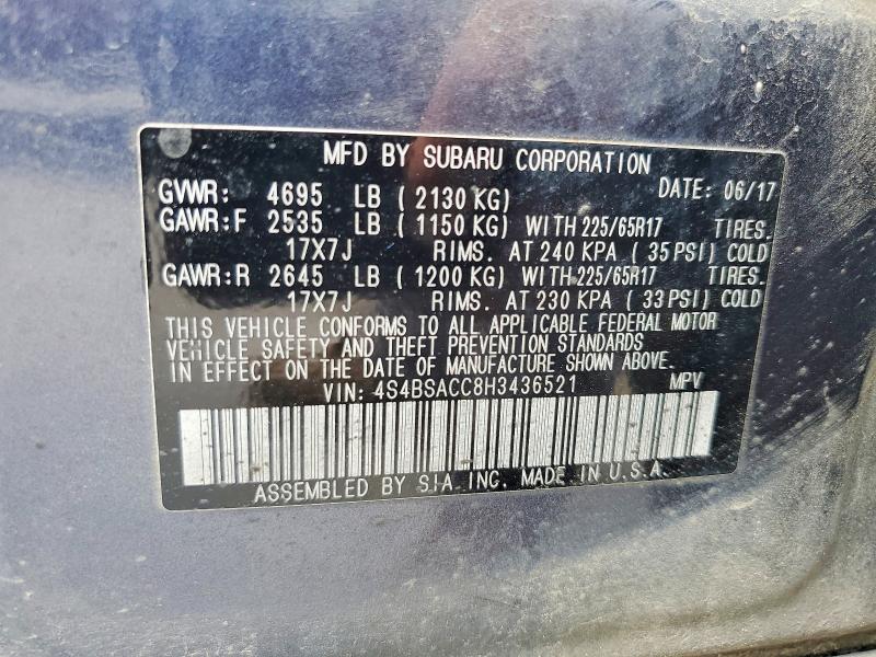Продажа на аукционе авто 2017 Subaru Outback, vin: 4S4BSACC8H3436521, номер лота: 59727856