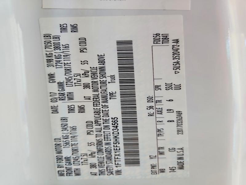 62848816 :رقم المزاد ، 1FTFX1EF5HKD34565 vin ، 2017 Ford F150 مزاد بيع