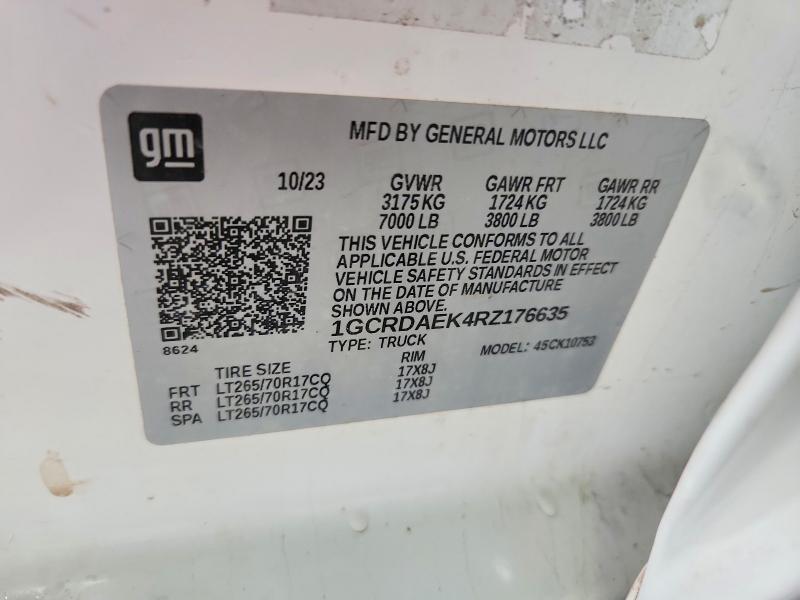 Auction sale of the 2024 Chevrolet Silverado, vin: 1GCRDAEK4RZ176635, lot number: 63391786