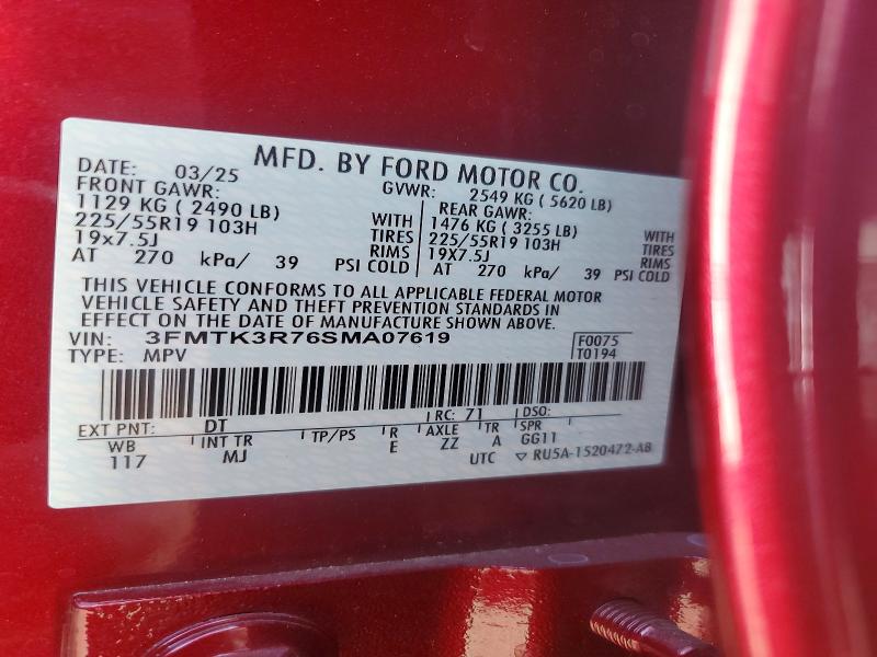Aukcja sprzedaży 2025 Ford Mustang Mach-e, vin: 3FMTK3R76SMA07619, numer aukcji: 60814336