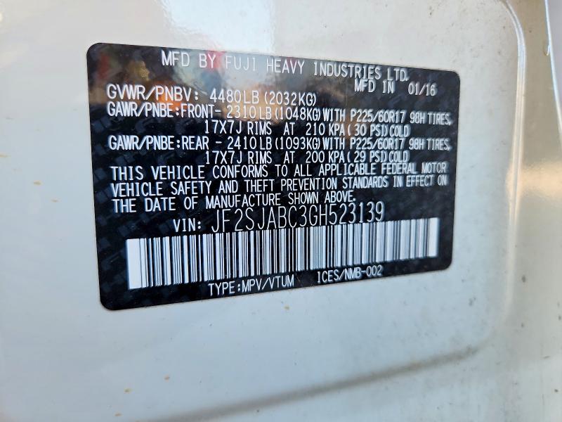 63043646 :رقم المزاد ، JF2SJABC3GH523139 vin ، 2016 Subaru Forester مزاد بيع