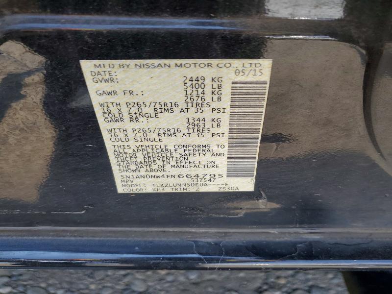 2015 Nissan Xterra მანქანა იყიდება აუქციონზე, vin: 5N1AN0NW4FN664795, აუქციონის ნომერი: 61903106