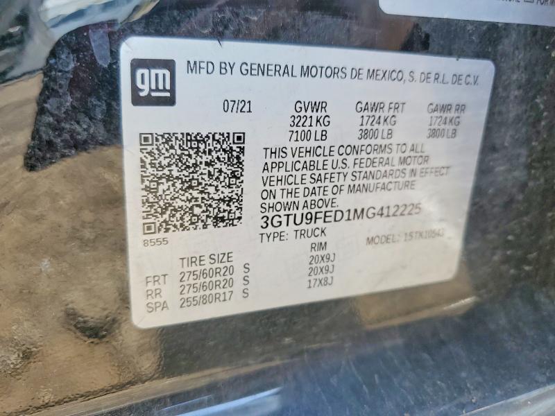 2021 Gmc Sierra მანქანა იყიდება აუქციონზე, vin: 3GTU9FED1MG412225, აუქციონის ნომერი: 59313216