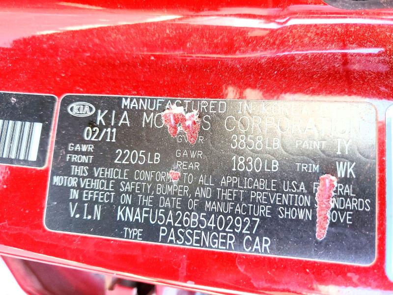 61950766 :رقم المزاد ، KNAFU5A26B5402927 vin ، 2011 Kia Forte5 مزاد بيع