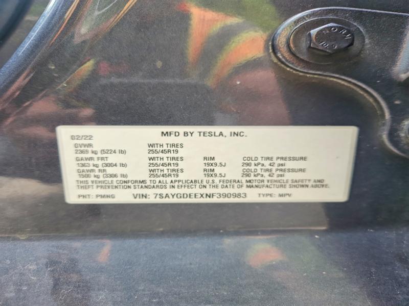 60927276 :رقم المزاد ، 7SAYGDEEXNF390983 vin ، 2022 Tesla Model Y مزاد بيع
