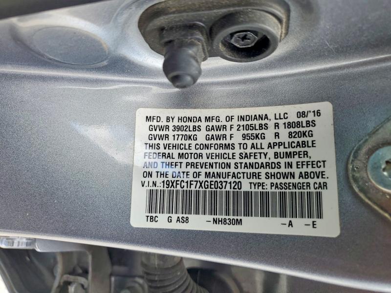Продаж на аукціоні авто 2016 Honda Civic, vin: 19XFC1F7XGE037120, номер лоту: 59879516