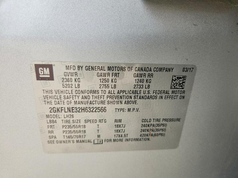 Aukcja sprzedaży 2017 Gmc Terrain, vin: 2GKFLNE32H6322566, numer aukcji: 60090716