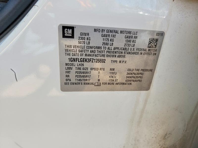 2015 Chevrolet Equinox მანქანა იყიდება აუქციონზე, vin: 1GNFLGEK3FZ126692, აუქციონის ნომერი: 59791236