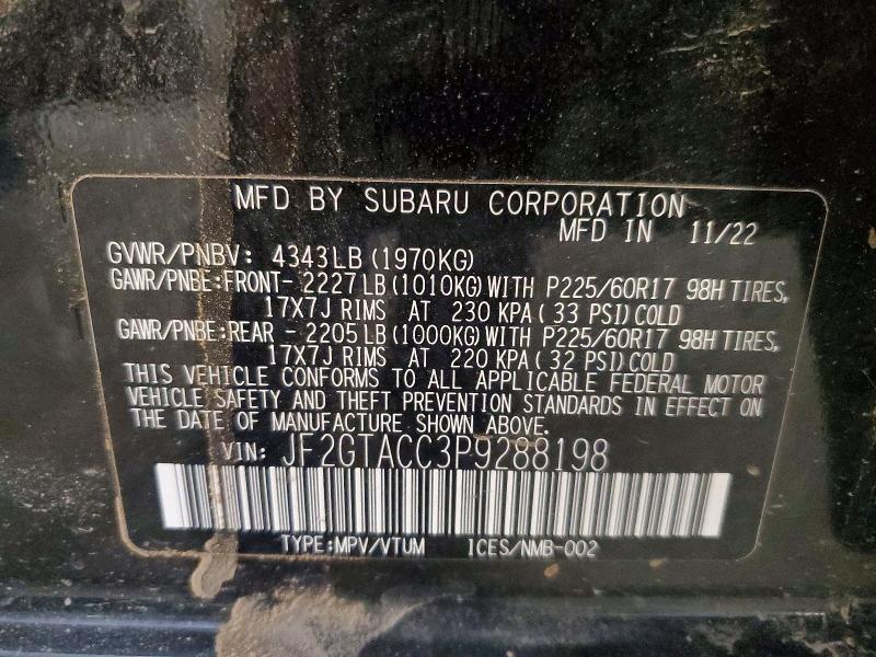 Aukcja sprzedaży 2023 Subaru Crosstrek, vin: JF2GTACC3P9288198, numer aukcji: 59405326