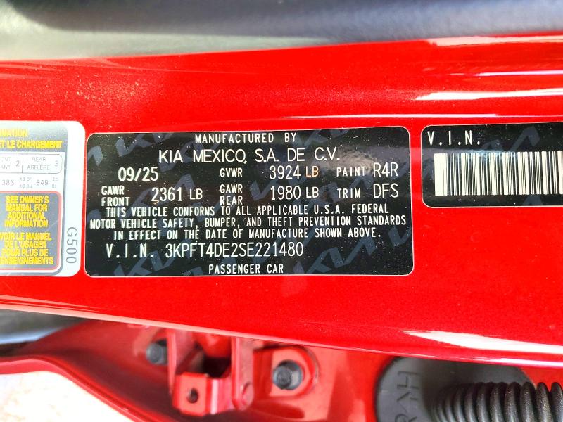 85626775 :رقم المزاد ، 3KPFT4DE2SE221480 vin ، 2025 Kia K4 مزاد بيع