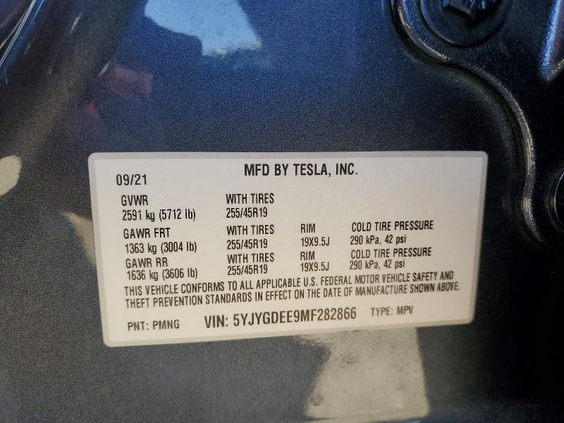 60690096 :رقم المزاد ، 5YJYGDEE9MF282866 vin ، 2021 Tesla Model Y مزاد بيع