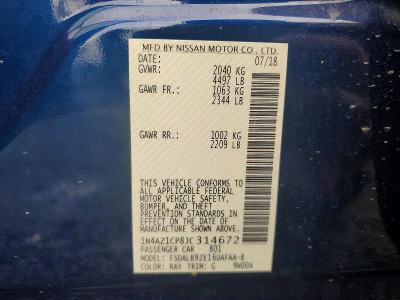 61006246 :رقم المزاد ، 1N4AZ1CP8JC314672 vin ، 2018 Nissan Leaf مزاد بيع