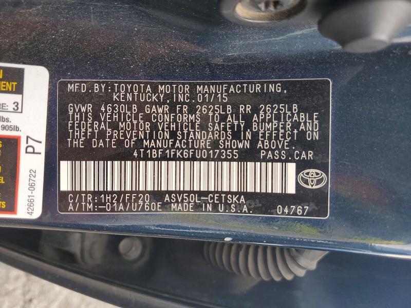 Продаж на аукціоні авто 2015 Toyota Camry, vin: 4T1BF1FK6FU017355, номер лоту: 61942096