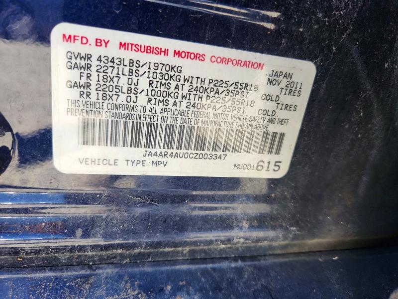 60702246 :رقم المزاد ، JA4AR4AU0CZ003347 vin ، 2012 Mitsubishi Outlander Sport مزاد بيع