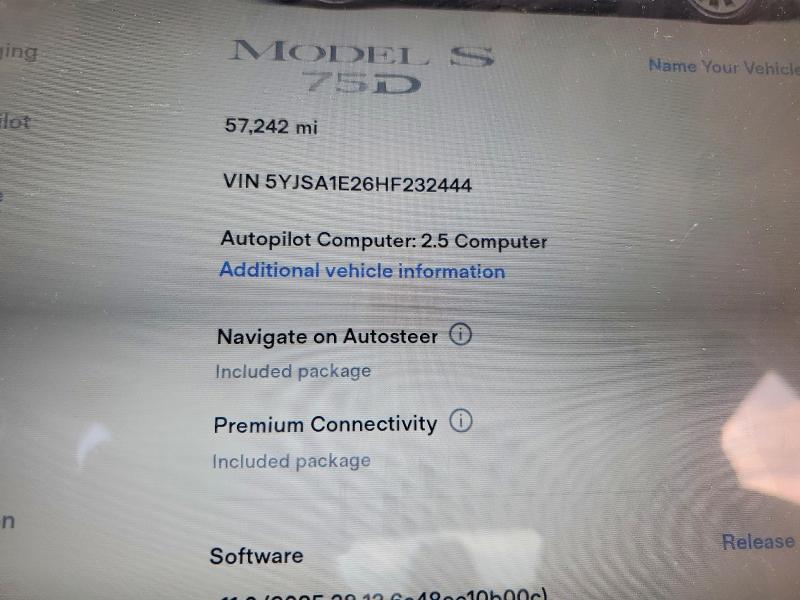Продаж на аукціоні авто 2017 Tesla Model S, vin: 5YJSA1E26HF232444, номер лоту: 63320856