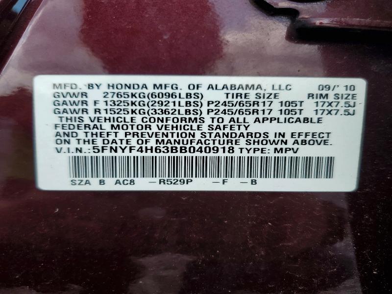 Продажа на аукционе авто 2011 Honda Pilot, vin: 5FNYF4H63BB040918, номер лота: 59808156