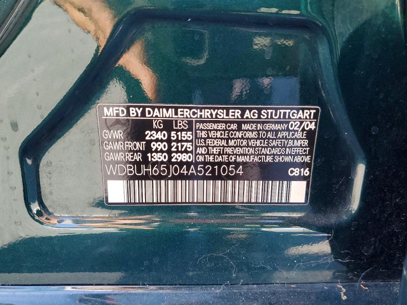 61059076 :رقم المزاد ، WDBUH65J04A521054 vin ، 2004 Mercedes-benz E مزاد بيع
