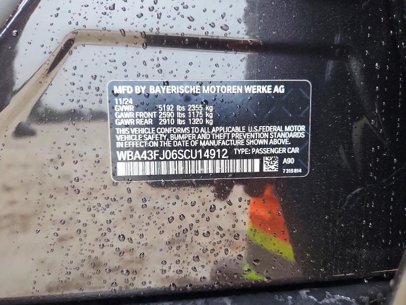 Aukcja sprzedaży 2025 Bmw 530, vin: WBA43FJ06SCU14912, numer aukcji: 60148026