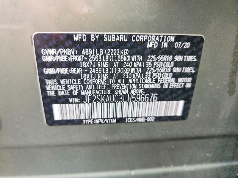 Продажа на аукционе авто 2020 Subaru Forester, vin: JF2SKAUC3LH596676, номер лота: 62676526