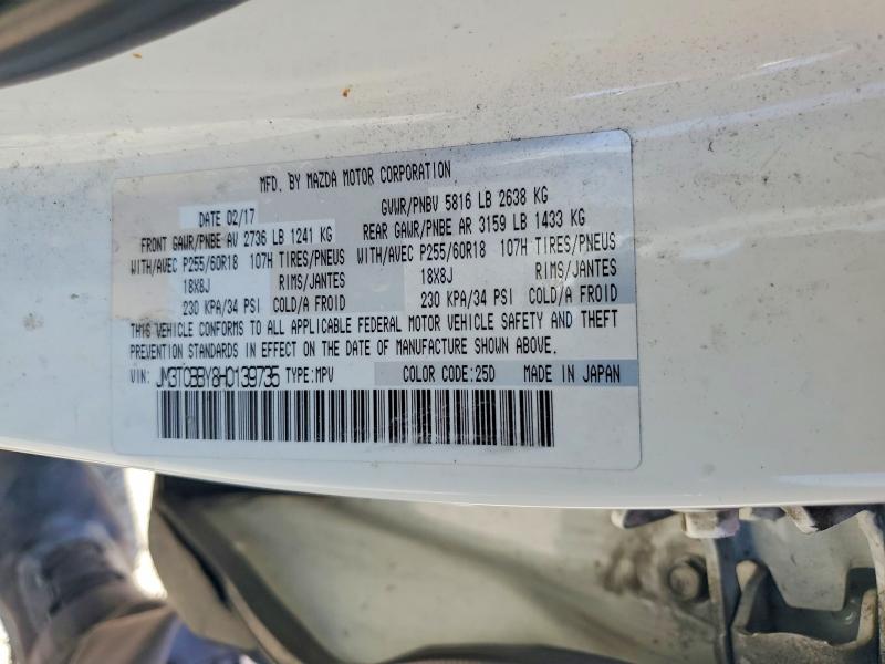 2017 Mazda Cx-9 მანქანა იყიდება აუქციონზე, vin: JM3TCBBY8H0139735, აუქციონის ნომერი: 63211466