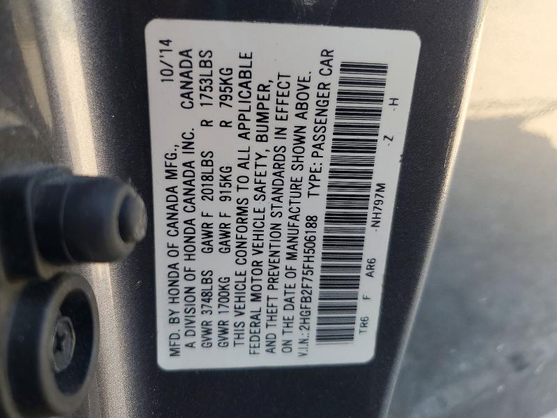 Продаж на аукціоні авто 2015 Honda Civic, vin: 2HGFB2F75FH506188, номер лоту: 60770806