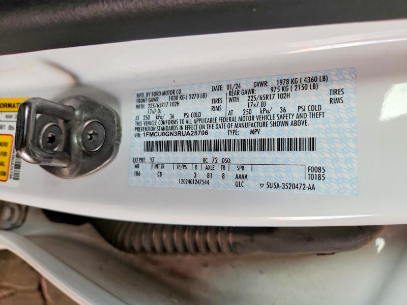Auction sale of the 2024 Ford Escape, vin: 1FMCU0GN3RUA25706, lot number: 61443886