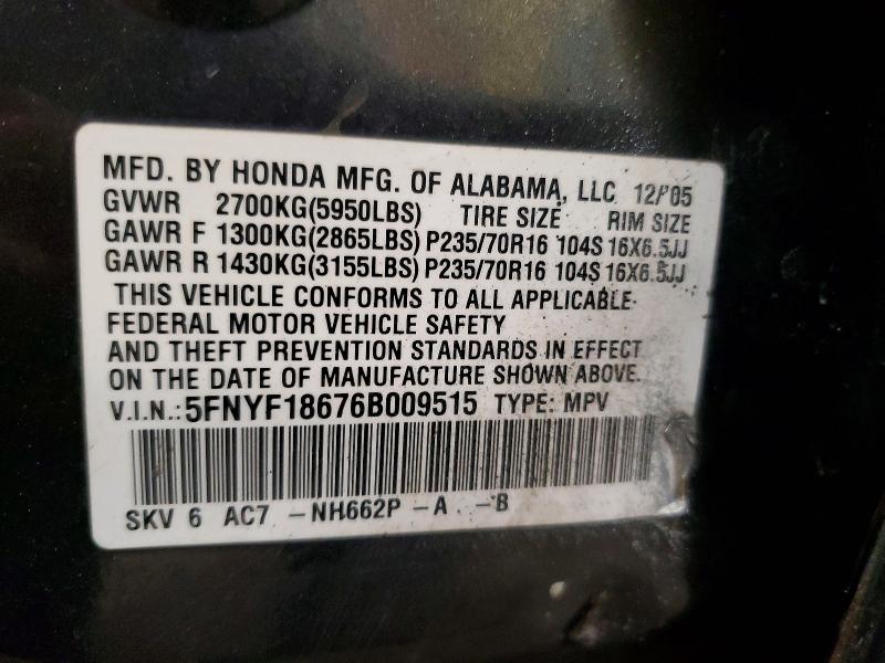 Aukcja sprzedaży 2006 Honda Pilot, vin: 5FNYF18676B009515, numer aukcji: 62597456
