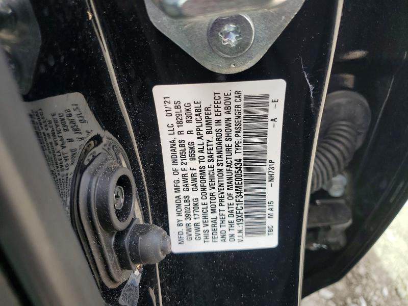 Aukcja sprzedaży 2021 Honda Civic, vin: 19XFC1F34ME005434, numer aukcji: 63299506