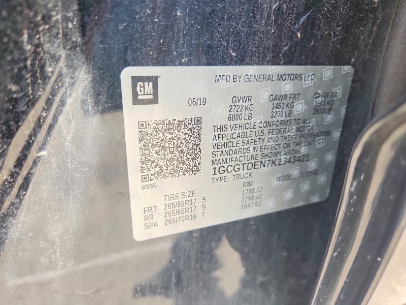 62850746 :رقم المزاد ، 1GCGTDEN7K1343421 vin ، 2019 Chevrolet Colorado مزاد بيع