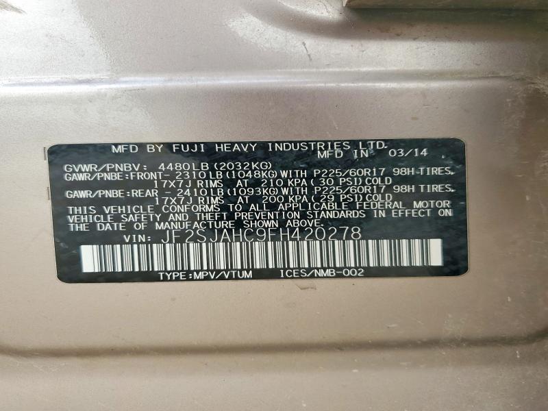 62967076 :رقم المزاد ، JF2SJAHC9FH420278 vin ، 2015 Subaru Forester مزاد بيع